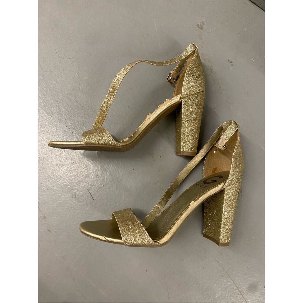 G by Guess Shantel Two-Piece Sandals Glitter Gold Pumps Size 6.5